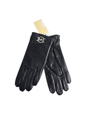 MICHAEL KORS LEATHER GLOVES TOUCH TIPS MK SILVER LOGO XL